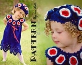 PATTERN - Patriotic Flower Summer Dress and Beret Set - Crochet PDF Pattern