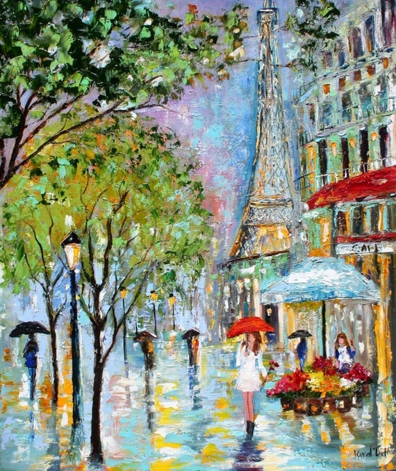 Original Painting PARIS RAIN Cityscape Modern By Karensfineart