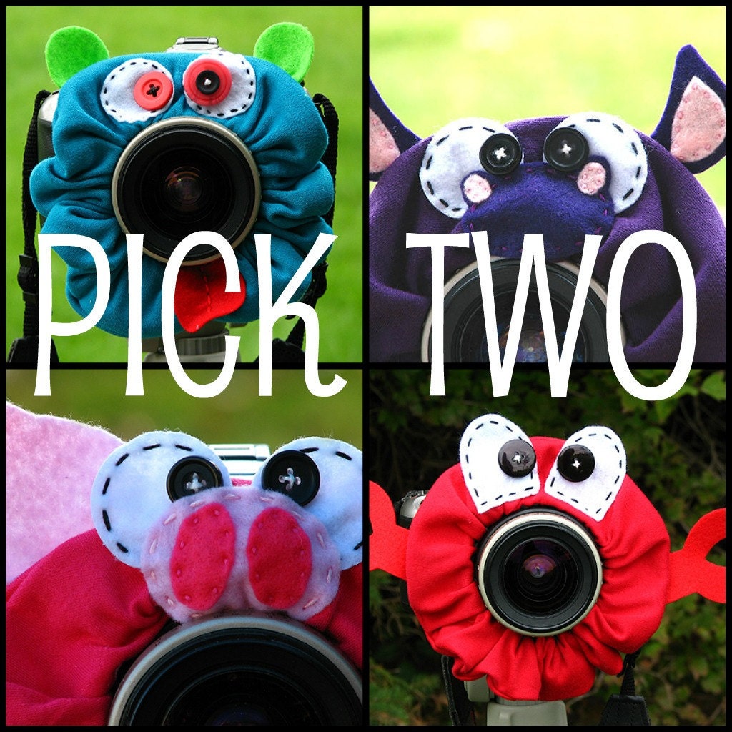 custom PICK TWO large Lens Pets for your camera - Your Choice