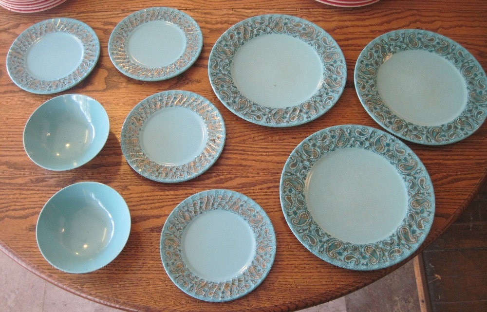 9 pc set of Prolon dinner wear, blue and decorated 1960 70