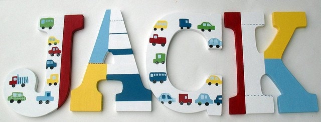 Nursery room Personalized Name Wall letters Pottery Barn Cars Oscar