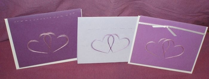 Hearts in a 3 Card Set  - Hand Embroidered