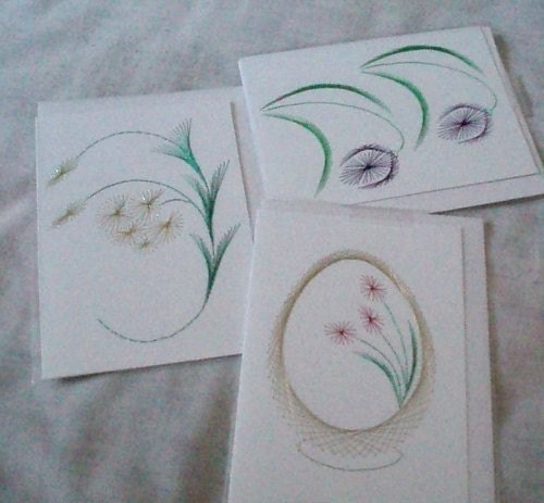 Card Set of 3 with Flowers - Hand Embroidered
