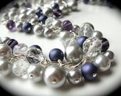Silver purple crystal pearl bridesmaid necklaces customizable
