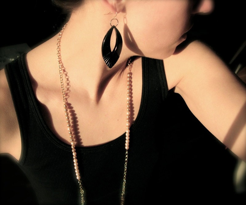 Long Pearl and Gold Chain Drape Necklace