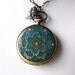 Teal & Emerald Mandala Pocket Watch Locket Pendant with Matching Earrings and Tool