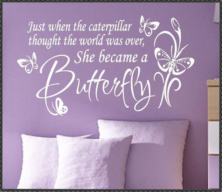 Vinyl Wall Quote Decals Lettering Flowers She became a Butterfly
