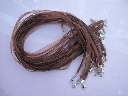 50pcs 18-20 inch adjustable brown ribbon necklace cord with lobster clasp