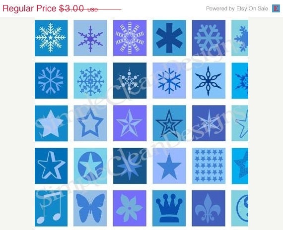 CIJ SALE Snowflakes Digital Collage Sheet Squares Christmas no.14 - SimpleCleanDesigns