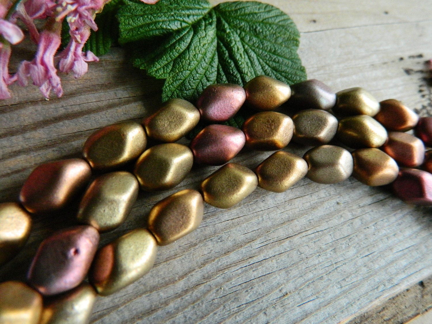 Nugget Beads Czech glass beads Smooth Oval Large Metallic shades MIX Matte Finish(15pcs)
