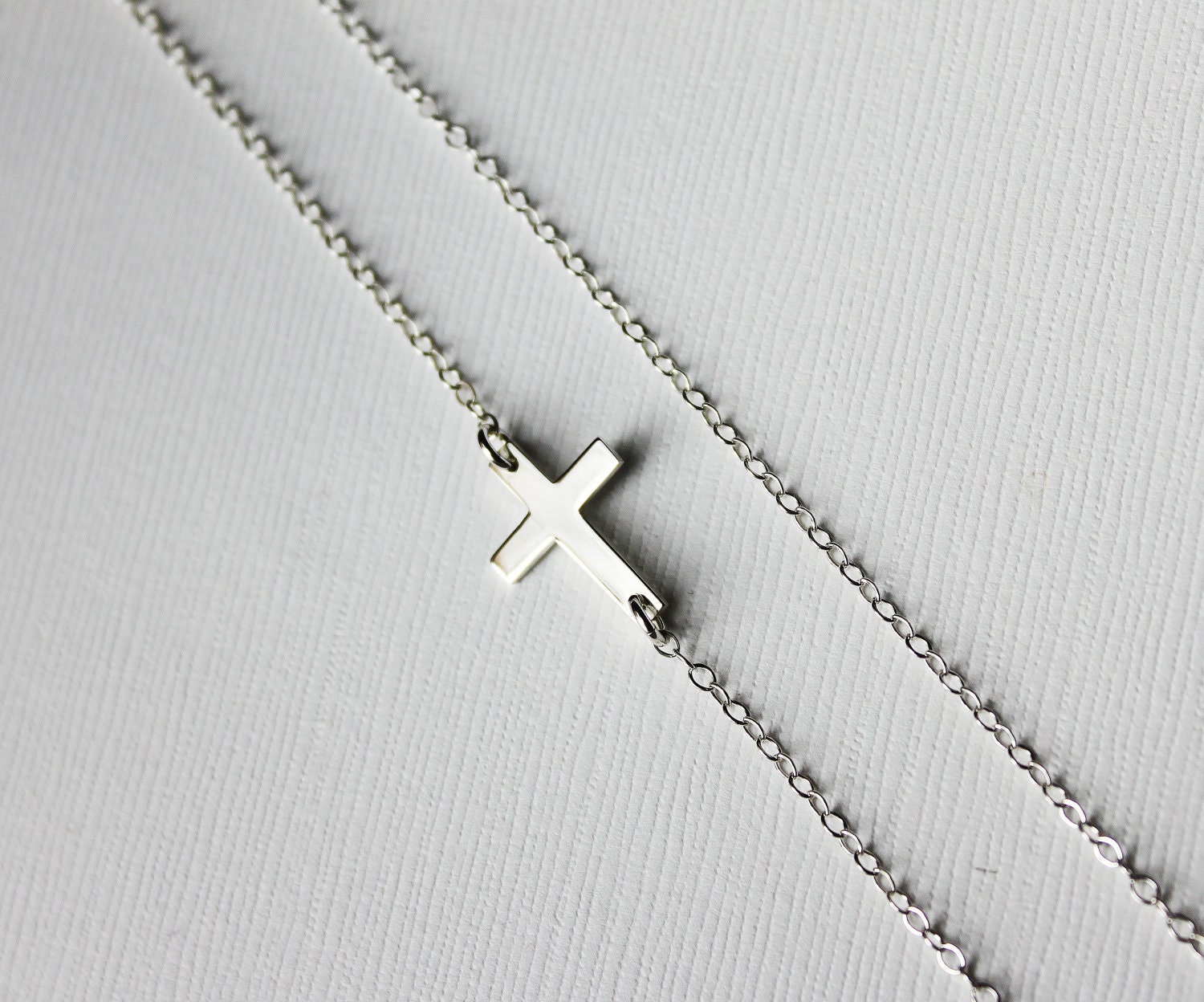 Small Sideways Cross Necklace - Sterling Silver