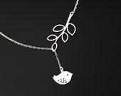 Bird on a Branch Necklace - Sterling Silver Chain