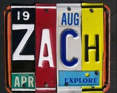 Funky Name Word Block Personalized with your Child's Name - Recycled Art Company - Vintage License Plate Sign Art
