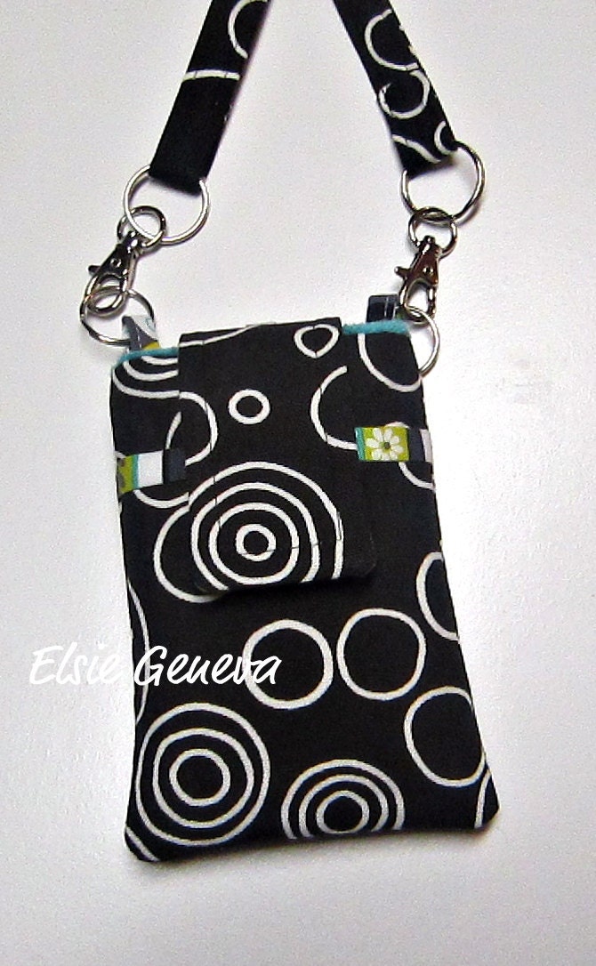Black & Teal Circles or Yellow Dandelion - Teal Damask  Phone Case Shoulder Strap with Belt Clip