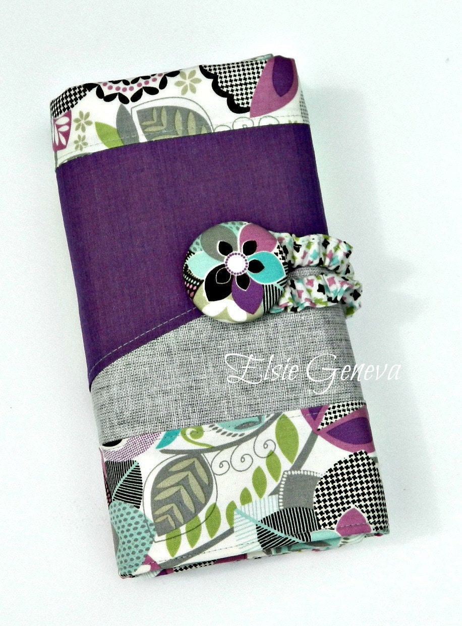 Spill Proof Grey, Aqua & Purple Cotton and Linen Large Interchangeable or Circular Knitting Needle Organzier / Case