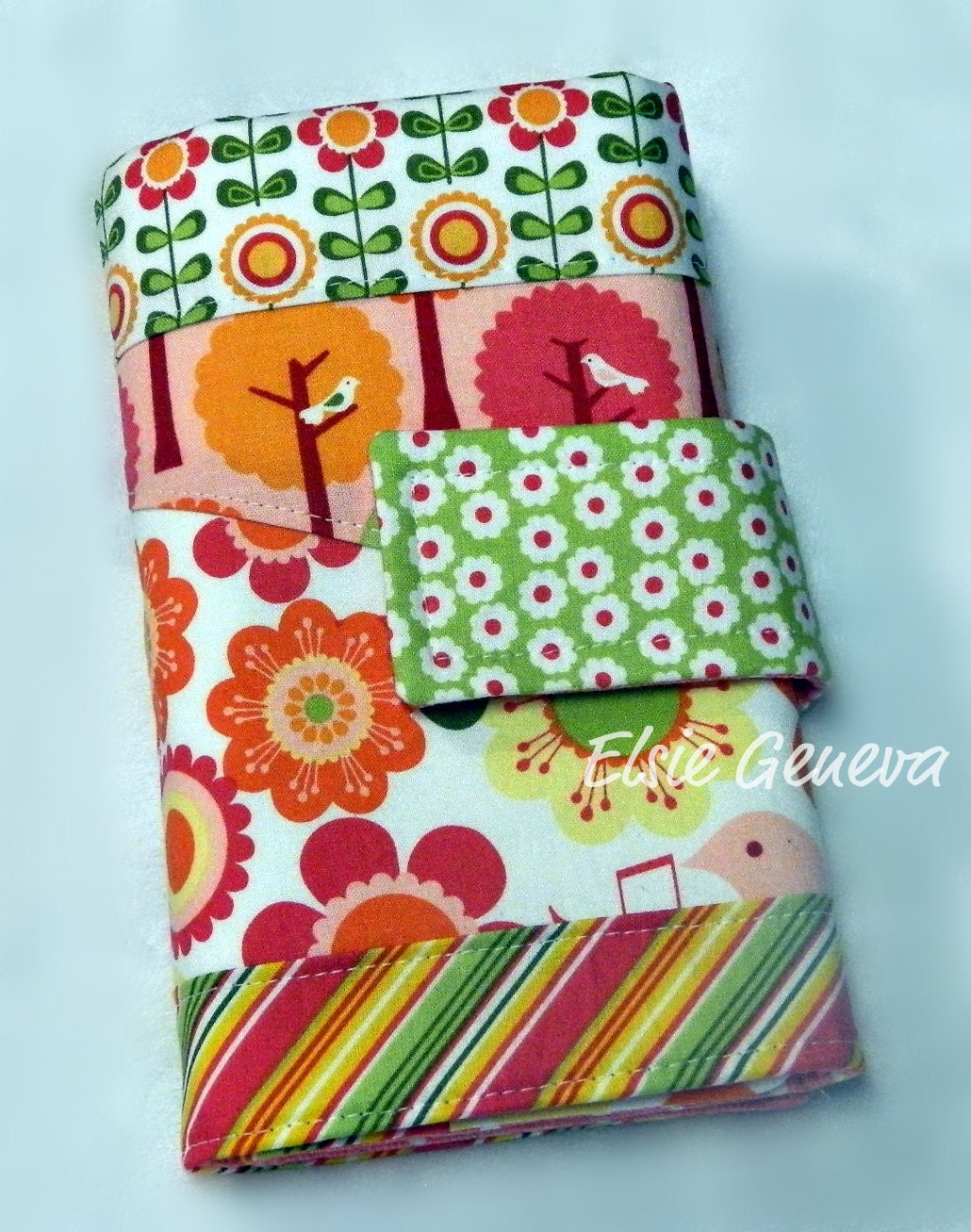 Yellow, Pink, Lime, and Orange Bird Crochet Hook Case Organizer 16 Roomy Pockets Magnetic Snap Closure