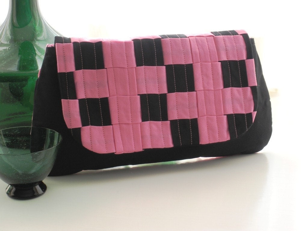 Pink and Black Checkered Clutch