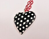 CLEARANCE black and white polka dot heart necklace
