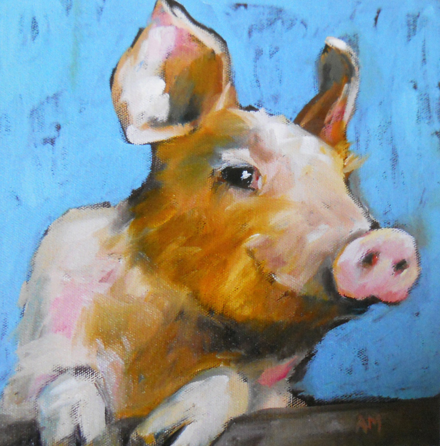 happy pig no. 2 limited edition print by moulton 6 x 6 inch