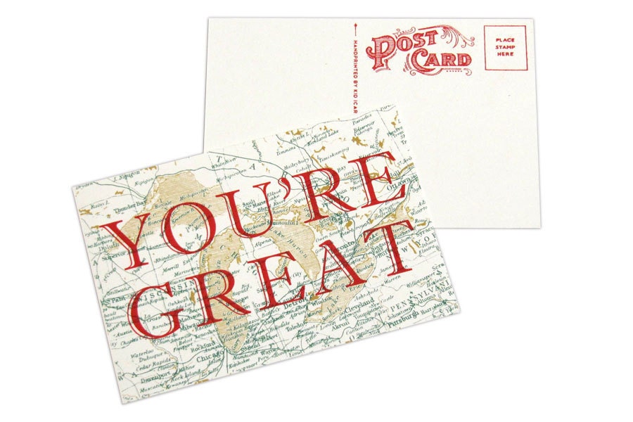 You're Great Screenprinted Postcard
