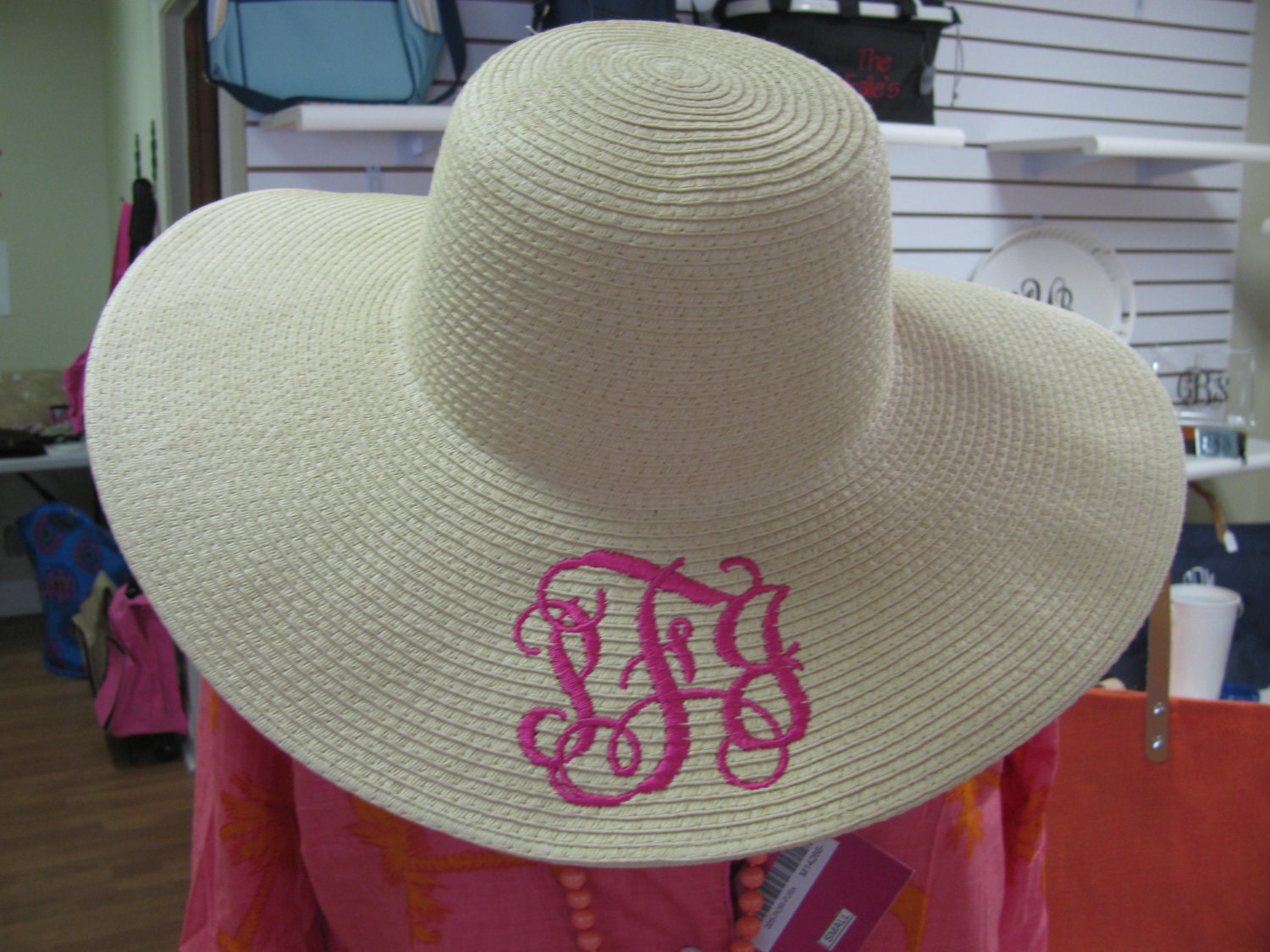 Natural Monogrammed Floppy Hat