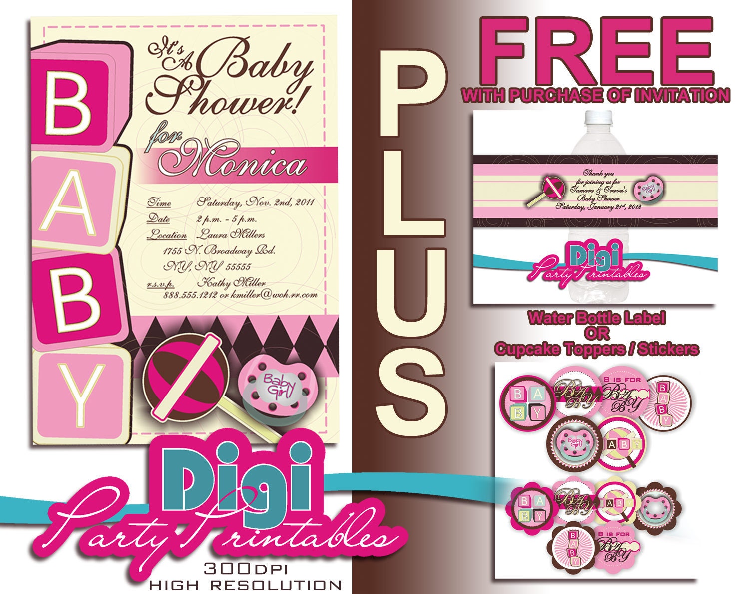 Printable Personalized Baby Shower Invitation Water by DigiFoto