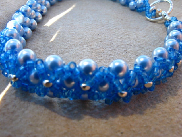 Light Blue Swarovski Pearl with Czech Seedbead Bracelet