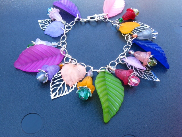 Very Colorful Acrylic Flower and Leaf Bracelet