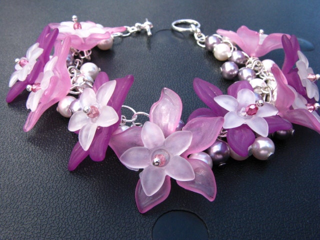 Purples and Pinks Acrylic Flower Charm Bracelet