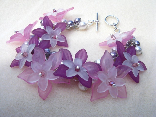 Purples and Pinks Acrylic Flower Charm Bracelet