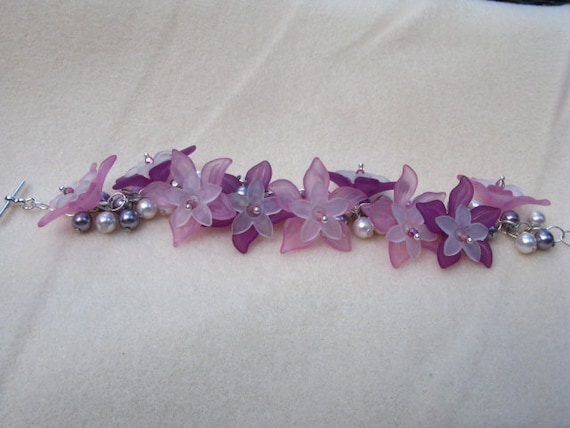 Purples and Pinks Acrylic Flower Charm Bracelet