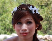 White Butterfly Crown with Faux Curly Willow- Artemis