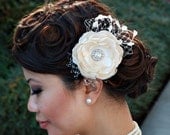 Flower Fascinator with Veiling & Vintage Accents-Penelope