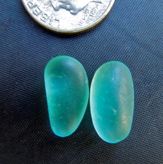 Sea Glass  and beach glass of HAWAII TEAL pair for jewelry SEAGLASS