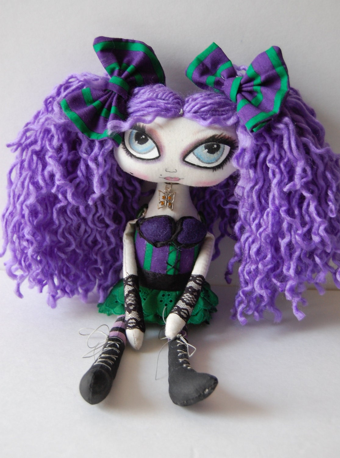 Malory, Sassy Goth Purple Green Cloth Art Rag Doll
