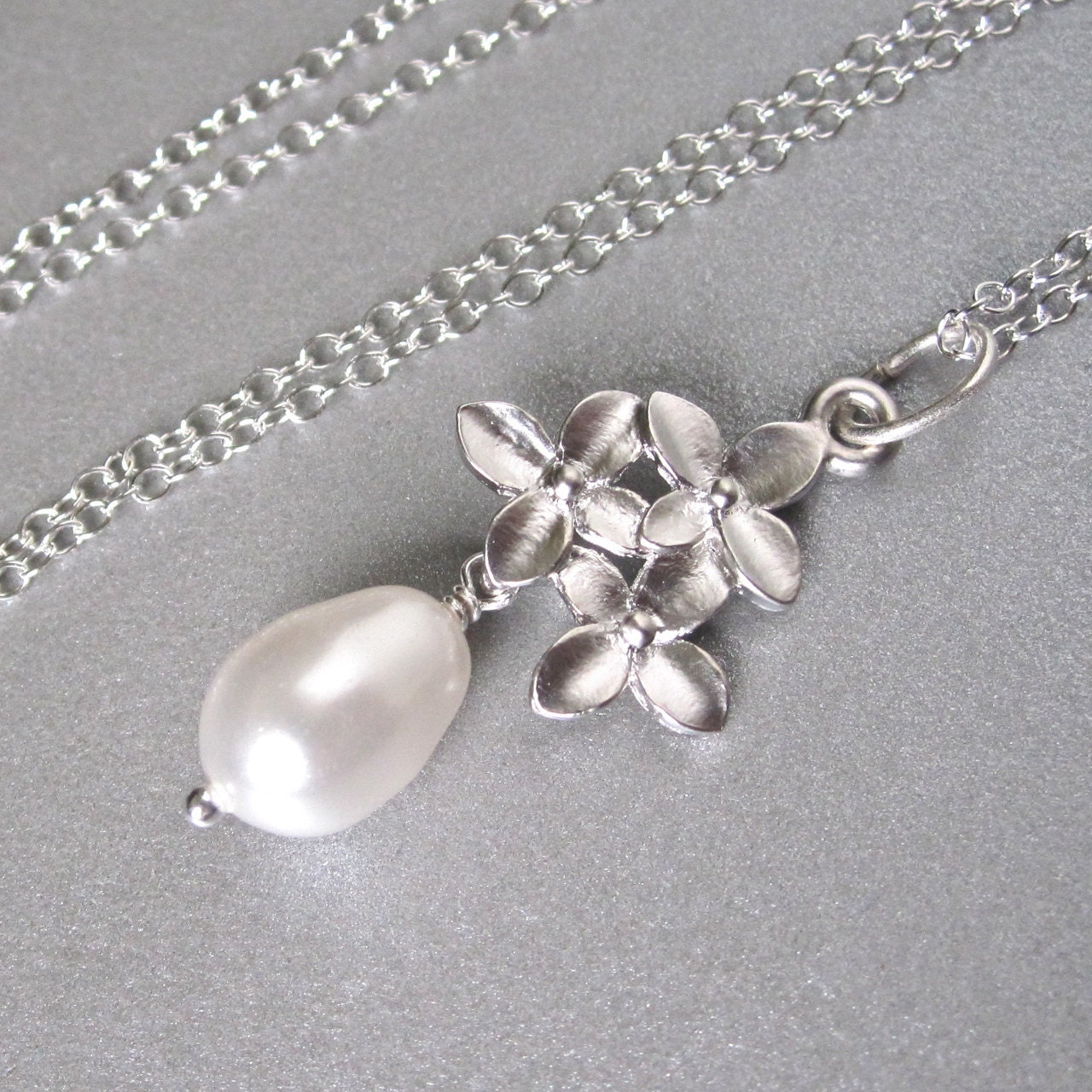 Cherry blossom necklace, pearl drop wedding necklace