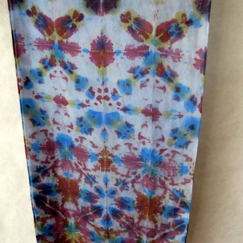 Shibori Habotai Silk Scarf (Light Blue, Burgundy, Dark Blue, Gold)
