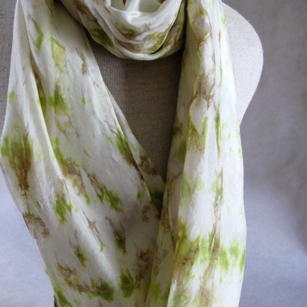Shibori Habotai Silk Scarf (Cream, Tobacco, Brown,Green )Large