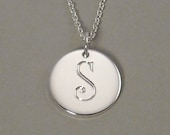 Engraved S initial necklace pendant sterling silver charm 1/2 inch round circle disc UDLPB