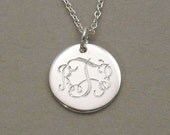 Sterling silver personalized script triple initial pendant necklace 1/2 inch round circle disc charm UTLIS