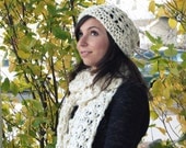 Ready to ship. Christmas gift. Handmade Scarf Beanie Set.  Knit opencut hat and scarf set made of chunky soft acrylic yarn. Handmade.
