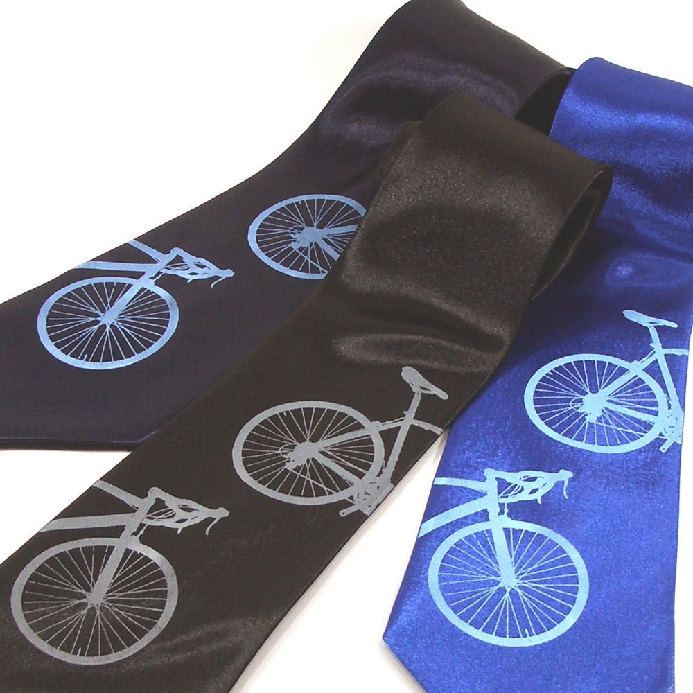 Men's Tie - Bicycle - hand screened bicycle silk necktie in three color choices, ready to ship