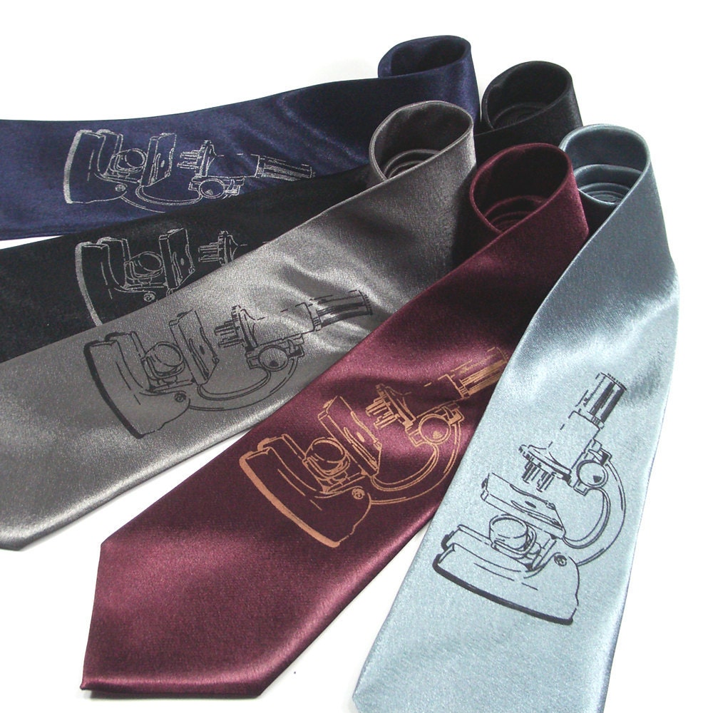Mens Neck Tie - Microscope Tie - Necktie in five color choices - Black, Gray, Silver, Burgundy and Navy Blue