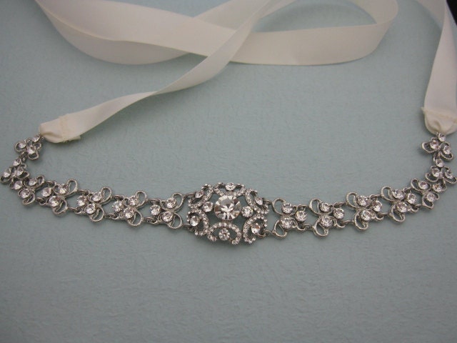 Bridal belt sash ribbon, rhinestone bridal sashes, jeweled bridal belts, rhinestone wedding dress sashes, IVORY SASH