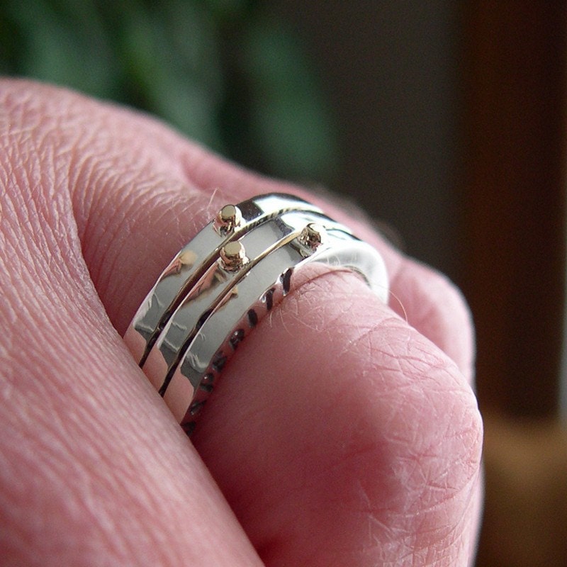 Hand Stamped,Stacking, Mixed Metal, Meaningful Words, Message, or Name Rings, Sterling Silver, 14k Gold