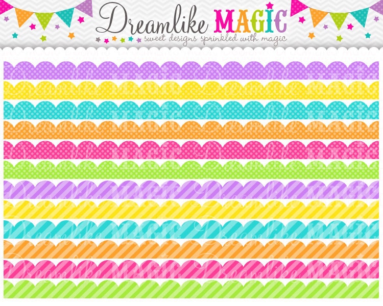 Sweet Brights Scalloped Borders- Clipart for Personal or Commercial Use Il_570xn