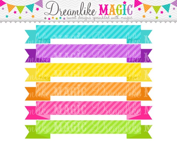 Bright Stripes Ribbon Banners- Clipart for Personal or Commercial Use Il_570xn
