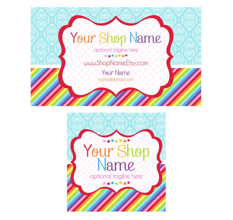 Rainbow with Blue Damask- Premade Etsy Set