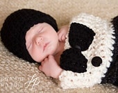 My First Tuxedo Baby Boy Photography prop - Cocoon, Hat and Bow - 3 pcs Baby Photo Shoot Set
