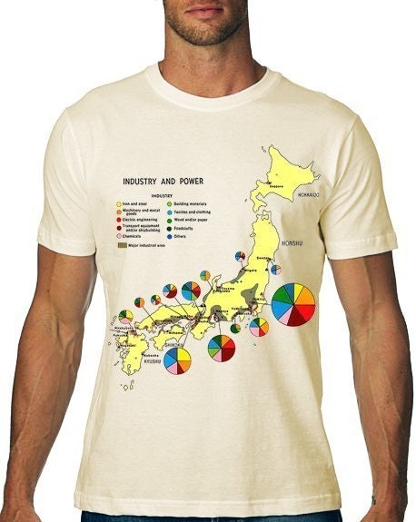 Japanese Map T-shirt Graphic Industry Tee MENS Shirt